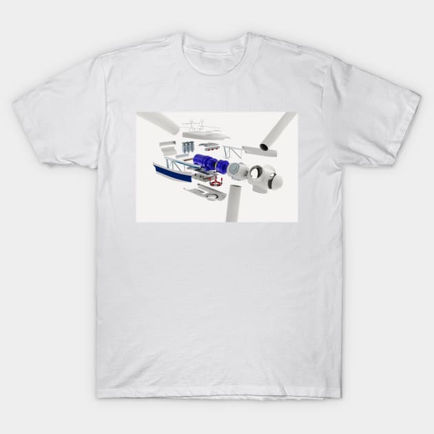Disassembled parts of a wind turbine (C019/8490) T-Shirt by SciencePhoto